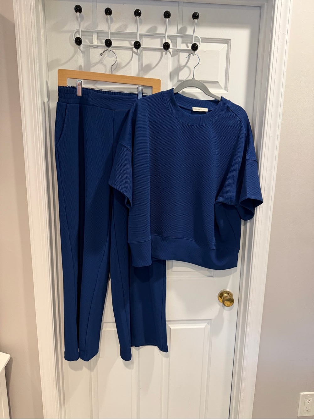 NWOT Zenana Ribbed Crewneck Top Pants Sz L